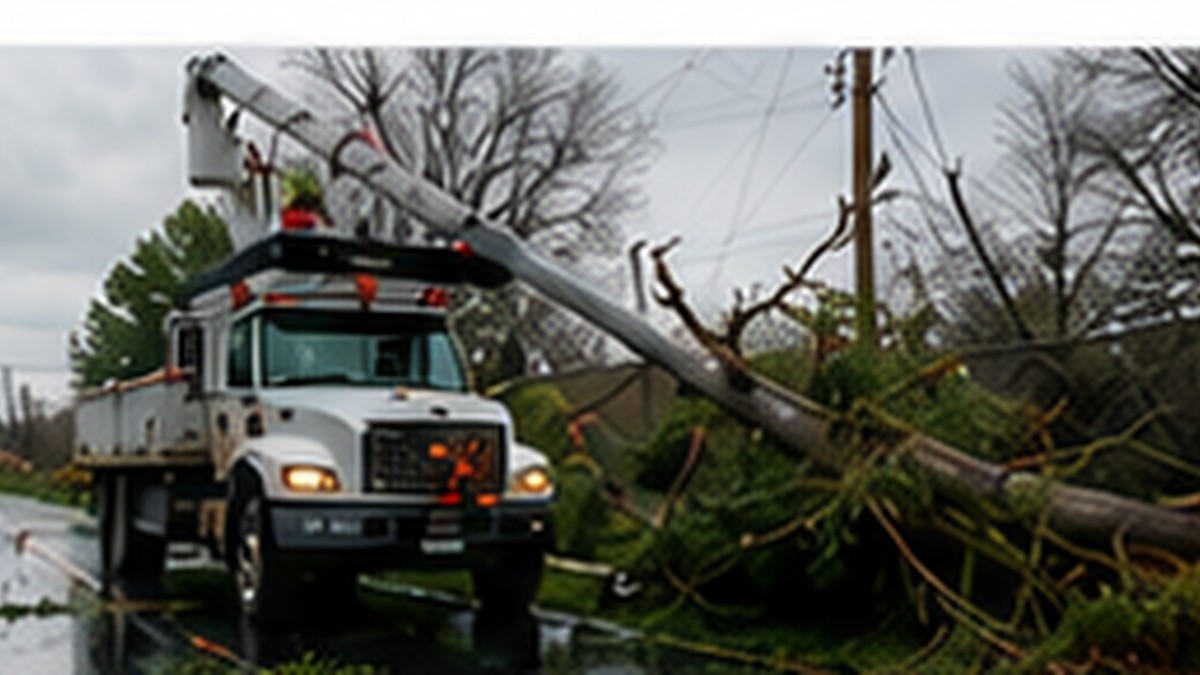 Telecommunications emergency restoration crew and bucket truck
